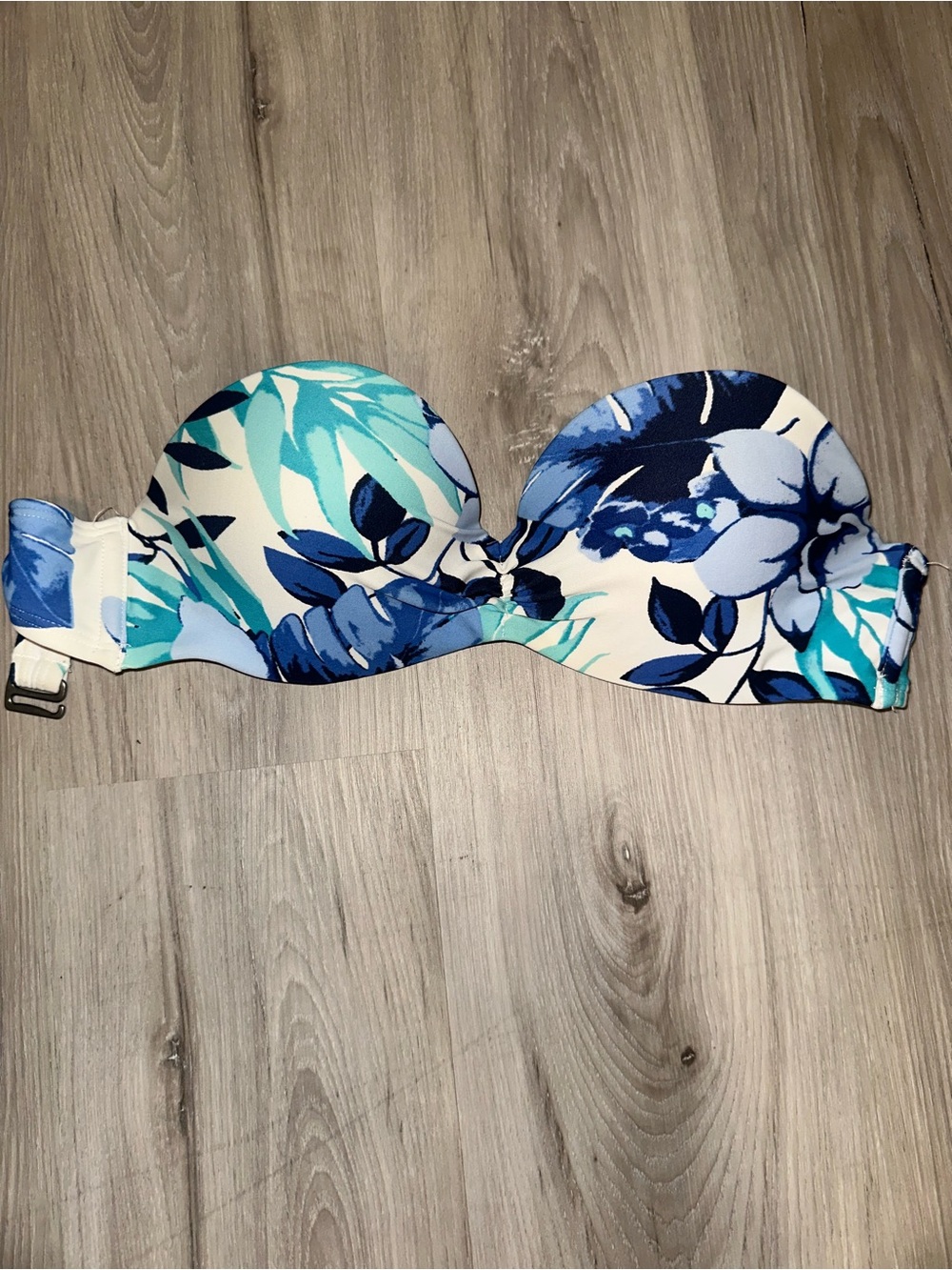 Hollister Floral Bandeau Swim Top in Blue and Teal